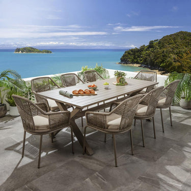 Quatropi Modern 8 Seater Garden Dining Set Outdoor Table And Chairs Beige Aluminium
