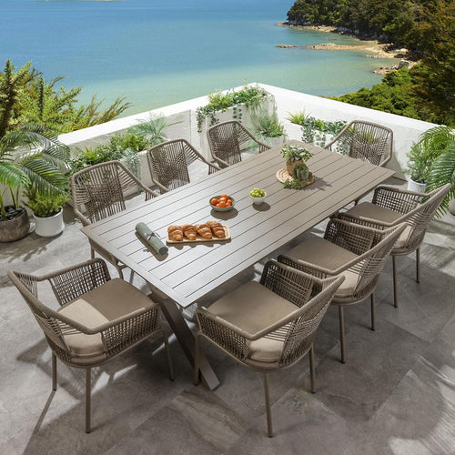 Cia 8 Seater Outdoor Garden Dining Set Beige Aluminium