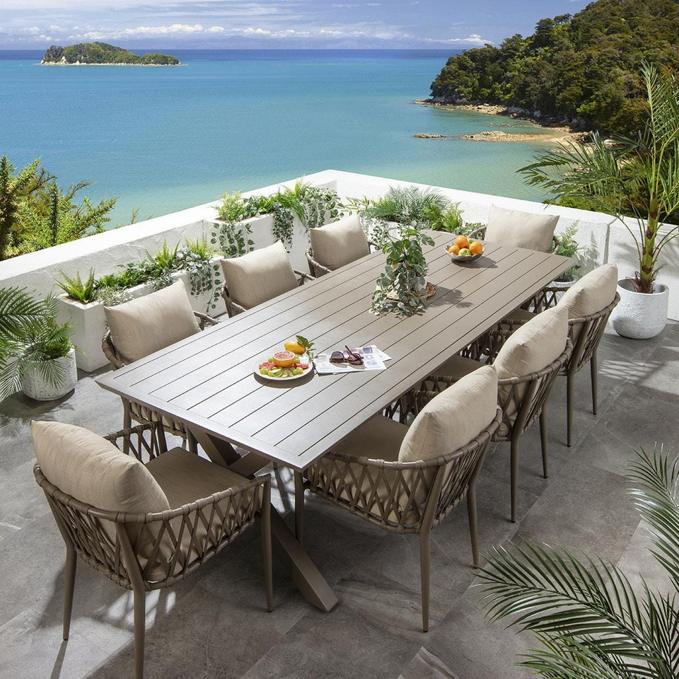 Modern 8 Seater Garden Table and Chairs Dining Set Aluminium Beige – Quatropi