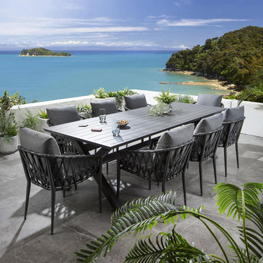 Quatropi Modern 8 Seater Garden Table and Chairs Dining Set Aluminium Grey