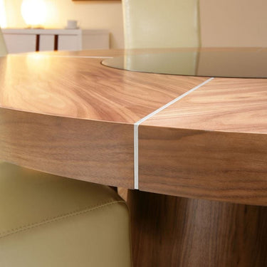 Quatropi Modern 8 Seater Large Round Dining Table LED Lazy Susan Dark Elm 160cm