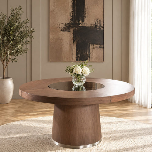 Modern Round Dining Table with Lazy Susan Walnut 160cm