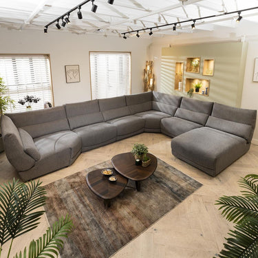 Quatropi Modern 8 Seater Modular L-Shape Corner Sofa Chaise Set Grey Fabric L7