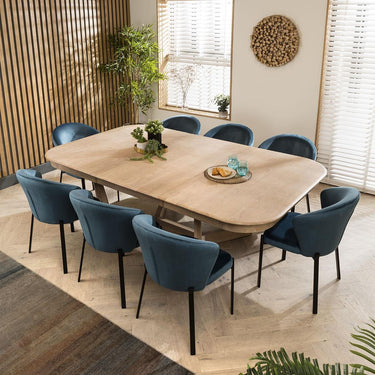 Quatropi Modern 8 Seater Natural Solid Wood Extending Dining Set Blue 160-230cm