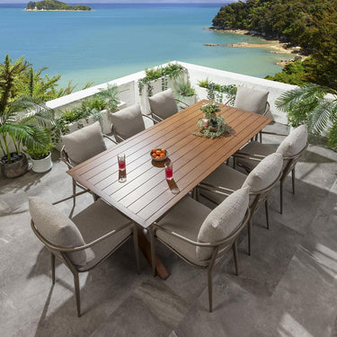 Quatropi Modern 8 Seater Outdoor Garden Dining Set Cream Oak Wood Effect Aluminium