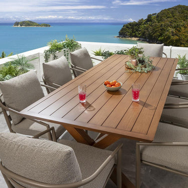 Quatropi Modern 8 Seater Outdoor Garden Dining Set Cream Oak Wood Effect Aluminium