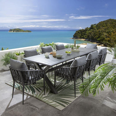 Quatropi Modern 8 Seater Outdoor Garden Dining Set Grey Wood Effect Aluminium