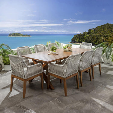 Quatropi Modern 8 Seater Outdoor Garden Dining Set Latte Oak Wood Effect Aluminium