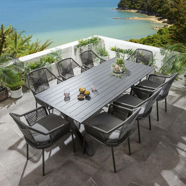 Quatropi Modern 8 Seater Outdoor Garden Table And Chairs Dining Set Grey Aluminium