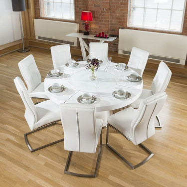 Quatropi Modern 8 Seater Round Dining Table LED Lazy Susan Gloss White 160cm