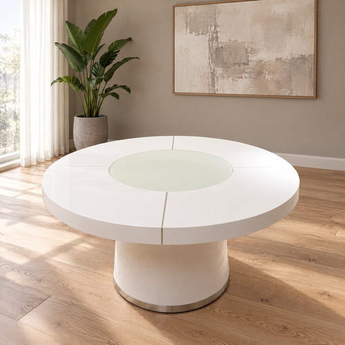 Modern Round Dining Table with Lazy Susan White Gloss 160cm