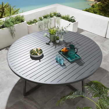 Quatropi Modern 8 Seater Round Outdoor Garden Dining Set Aluminium Grey 