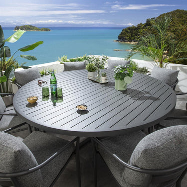 Quatropi Modern 8 Seater Round Outdoor Garden Dining Set Aluminium Grey 