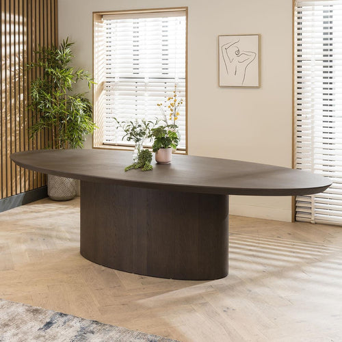 Quatropi Modern 8 Seater Round Pedestal Kitchen Dining Table Grey Oak 280cm 