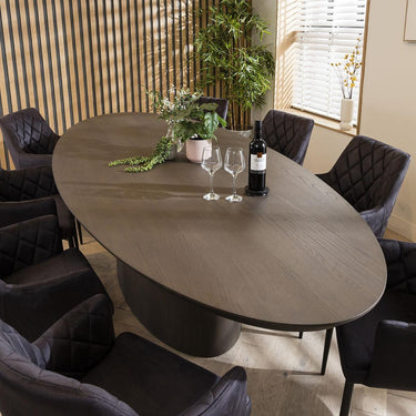 Quatropi Modern 8 Seater Round Pedestal Kitchen Dining Table Grey Oak 280cm 