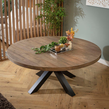 Quatropi Modern 8 Seater Wooden Round Dining Room Table Reclaimed Oak 180cm