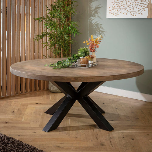 Quatropi Modern 8 Seater Wooden Round Dining Room Table Reclaimed Oak 180cm