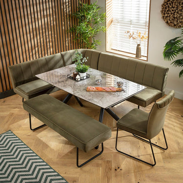 Quatropi Modern 9 Seater Extendable Corner Bench Dining Set Green & Grey Ceramic LRBB1