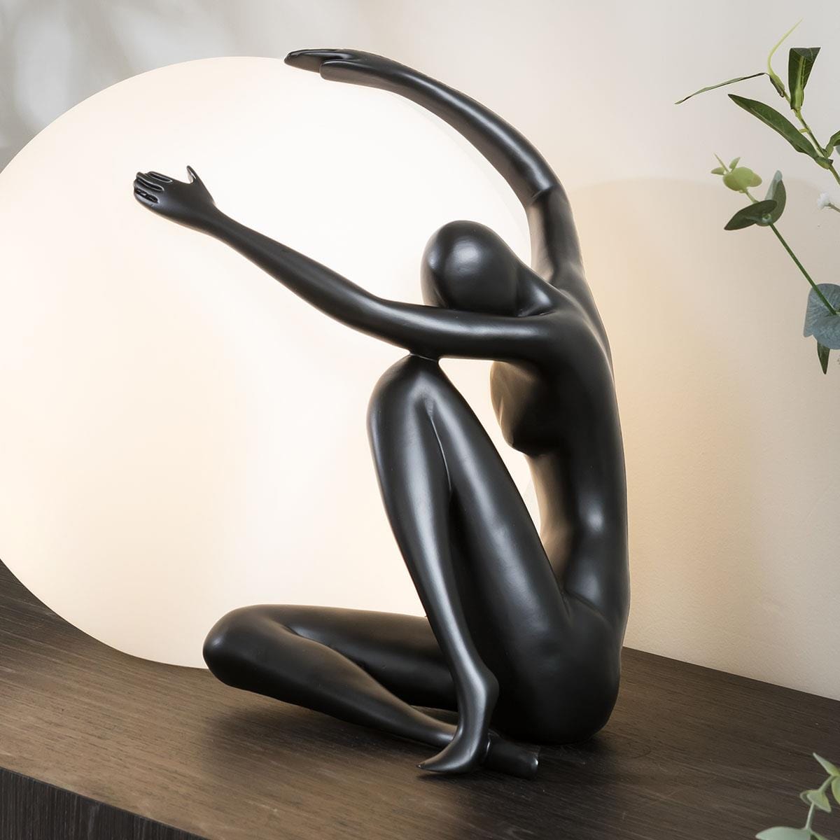 Quatropi Modern Abstract Table Lamp Large Ball Woman Figure in Black - Glass Ball Shade