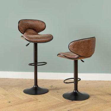 Quatropi Modern Adjustable Bar Stool with Back & Footrest Brown Leather-Look Fabric