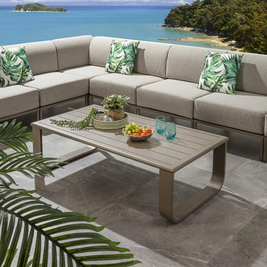 Quatropi Modern Aluminium Metal Outdoor Garden Coffee Table Beige 140x72cm