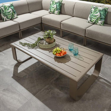 Quatropi Modern Aluminium Metal Outdoor Garden Coffee Table Beige 140x72cm