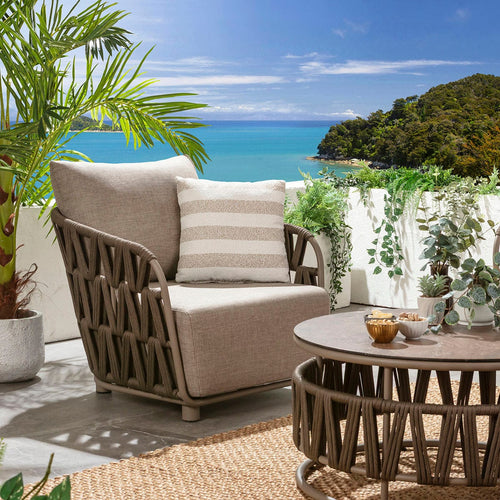 ZigZag Aluminium Outdoor Garden Armchair Brown Rope 84cm