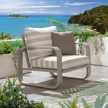 Quatropi Modern Aluminium Outdoor Garden Armchair Cream Beige Stripe 90cm