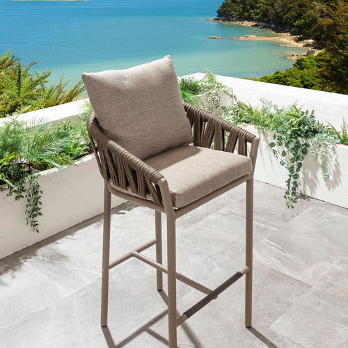 ZigZag Aluminium Outdoor Garden Bar Stool Brown Rope