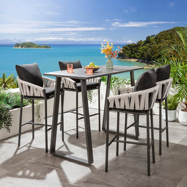 Quatropi Modern Aluminium Outdoor Garden Bar Stool Light Grey Rope