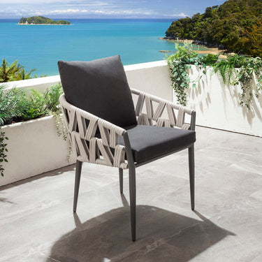 Quatropi Modern Aluminium Outdoor Garden Dining Chair Light Grey Rope