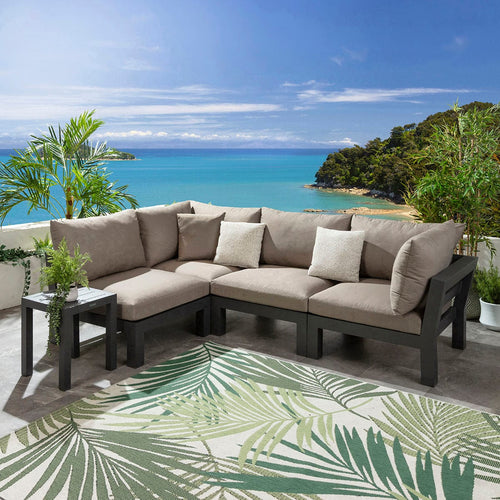 Zara Modular Outdoor Garden Corner Sofa Set Coffee Beige 268x175cm L5