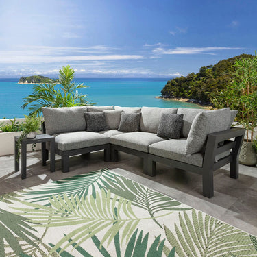 Quatropi Modern Aluminium Outdoor L-Shape Garden Corner Sofa Modular Couch Grey 268x175cm