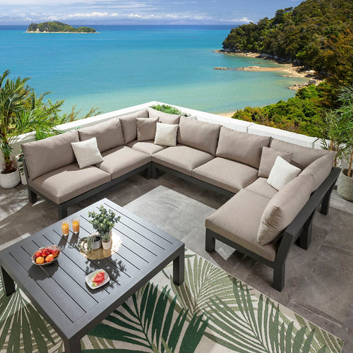 Zara Modular Outdoor U-Shape Garden Corner Sofa Set Coffee Beige 350x257cm U8