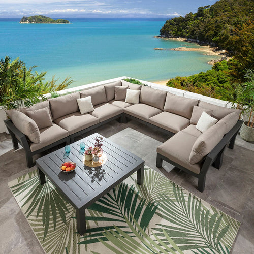 Zara Modular Outdoor U-Shape Garden Corner Sofa Set Coffee Beige 350x350cm U10