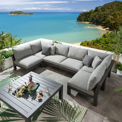 Zara Modular Outdoor U-Shape Garden Corner Sofa Set Smoke Grey 350x175cm U7