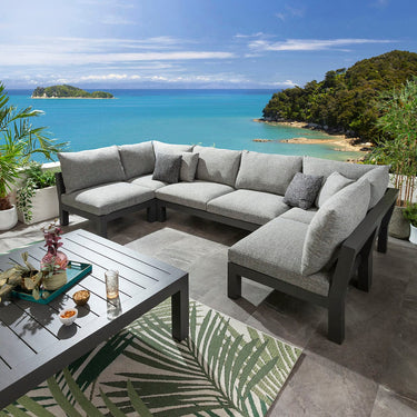 Quatropi Modern Aluminium Outdoor U-Shape Garden Corner Sofa Modular Couch Grey 350x175cm