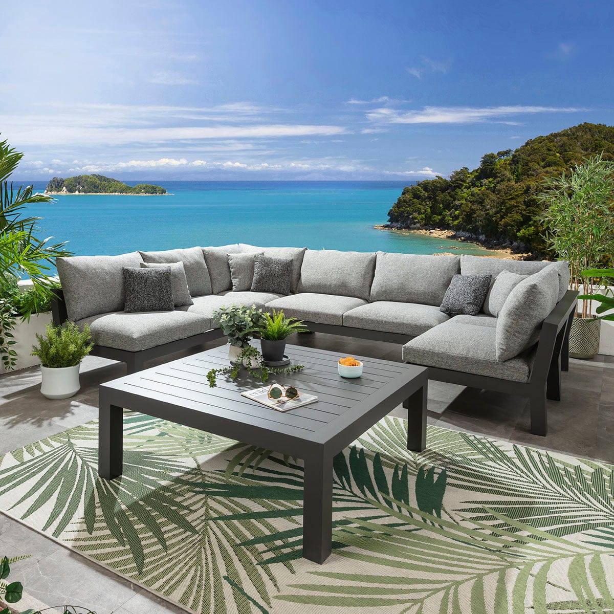 Modern Aluminium Outdoor U-Shape Garden Corner Sofa Modular Couch Grey ...