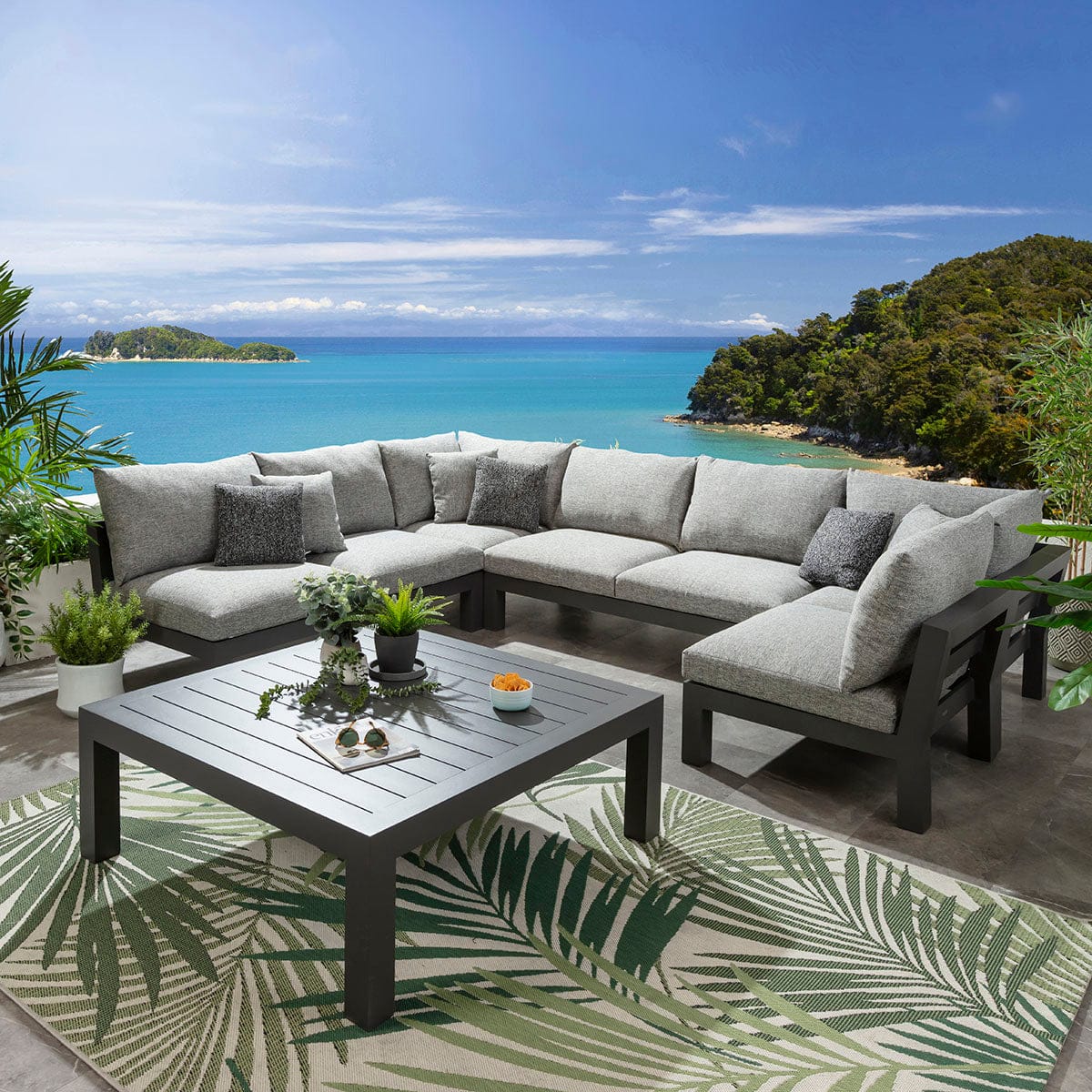 Modern Aluminium Outdoor U-Shape Garden Corner Sofa Modular Couch Grey ...