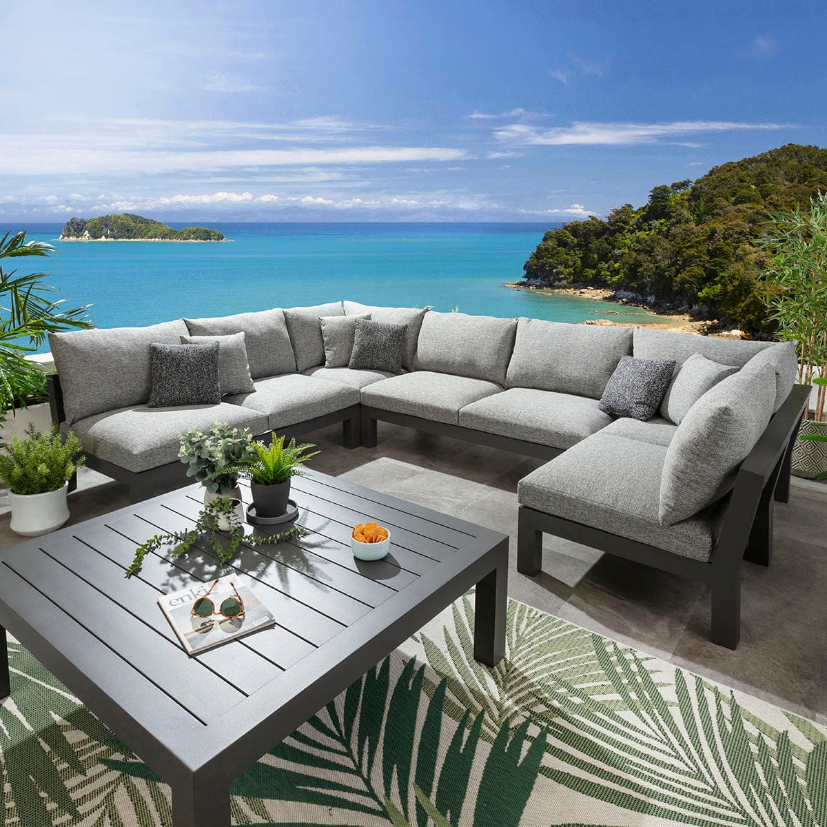 Modern Aluminium Outdoor U-Shape Garden Corner Sofa Modular Couch Grey ...