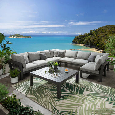 Quatropi Modern Aluminium Outdoor U-Shape Garden Corner Sofa Modular Couch Grey 350x350cm