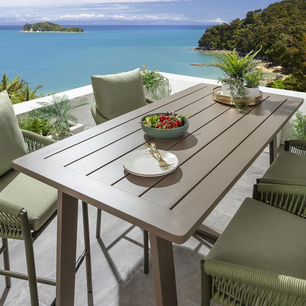 Modern Aluminium Tall Drinks Outdoor Garden Bar Table Beige 150x70cm ...