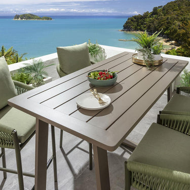Quatropi Modern Aluminium Tall Drinks Outdoor Garden Bar Table Beige 150x70cm
