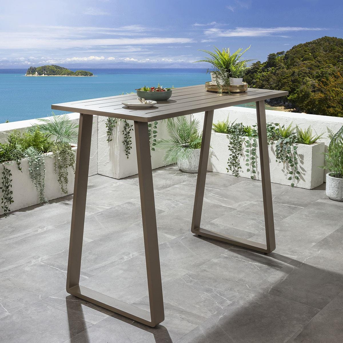 Modern Aluminium Tall Drinks Outdoor Garden Bar Table Beige 150x70cm ...