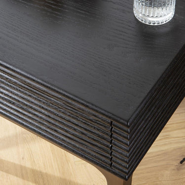Quatropi Modern Bedside Lamp Side Table with Drawer Black Oak Brass 55x45cm