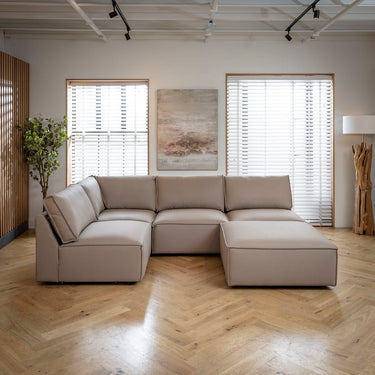 Quatropi Modern Beige 4 Seater Modular Leather Corner Sofa Couch 276x196cm