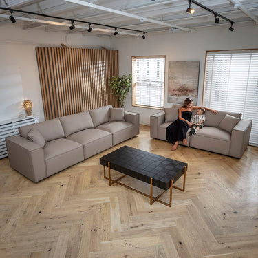 Quatropi Modern Beige Leather 2 Seater and 3 Seater Sofa Settee Couch Set