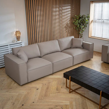 Quatropi Modern Beige Leather 2 Seater and 3 Seater Sofa Settee Couch Set