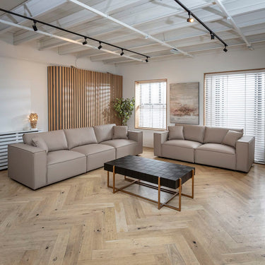 Quatropi Modern Beige Leather 2 Seater and 3 Seater Sofa Settee Couch Set