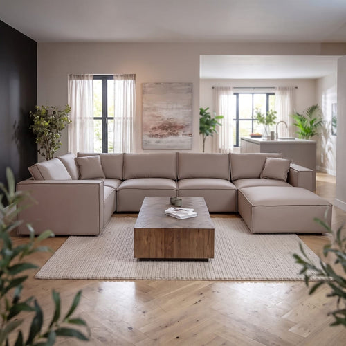 Rupert Leather 5 Seater Modular Corner Sofa Mushroom Beige 374x208cm 8